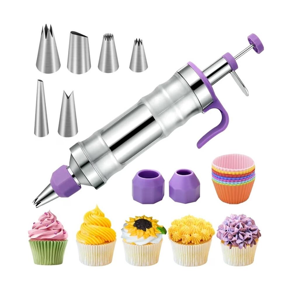 Dessert Decorating Set, Piping Cake Tool, 6 Tips, 2 Couplers, 9 Silicone Cups